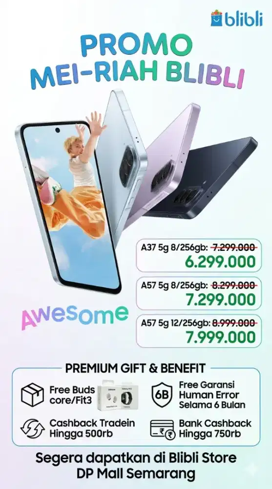 NEW SAMSUNG GALAXY A37 5G FREE BUDS CORE/FIT3 CICILAN MULAI 500 RIBUAN
