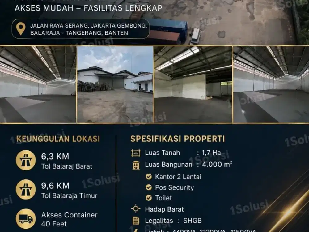 JUAL&SEWA GUDANG 4000M2-LAHAN 17000M2-AKSES KONTAINER