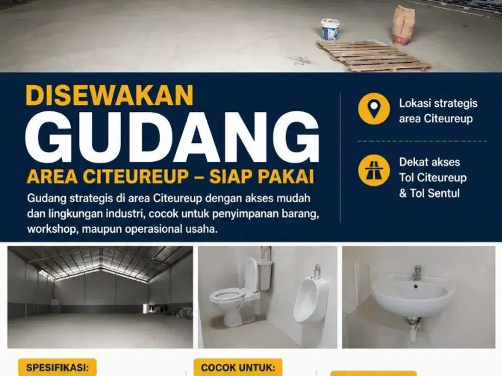 DISEWAKAN GUDANG 378M2-CITEUREUP BOGOR-AKSES KONTAINER