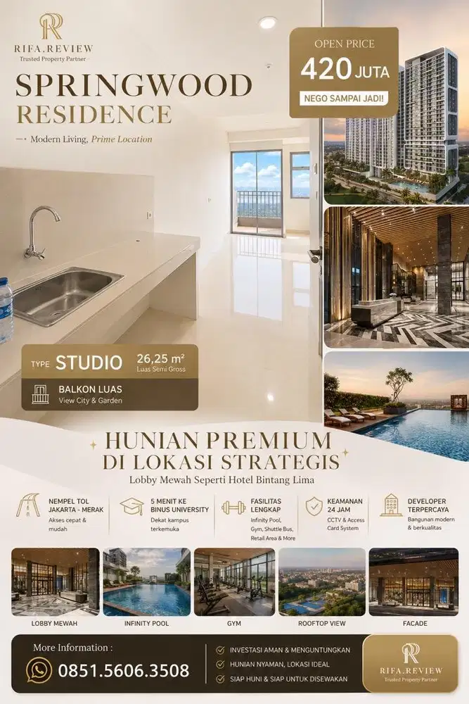 JUAL CEPAT APARTEMENT SPRINGWOOD RESIDENCE TYPE STUDIO