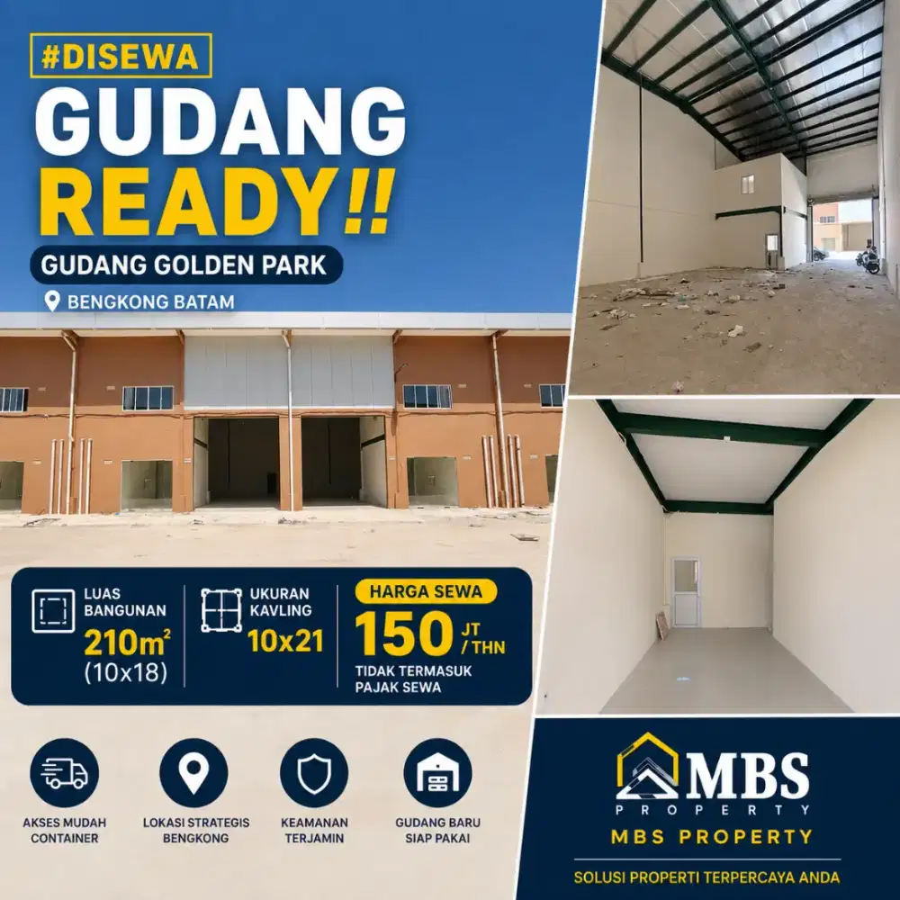 DISEWA Gudang Ready
Gudang Golden Park di Bengkong