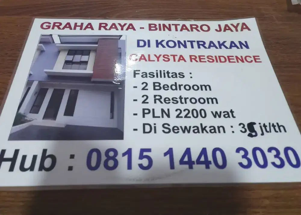 Disewakan Rumah di Graha Raya Bintaro Jaya