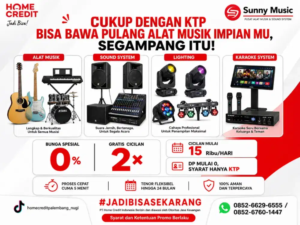 Promo kredit Alat Musik, sound System, Lighting dan Karaoke System.