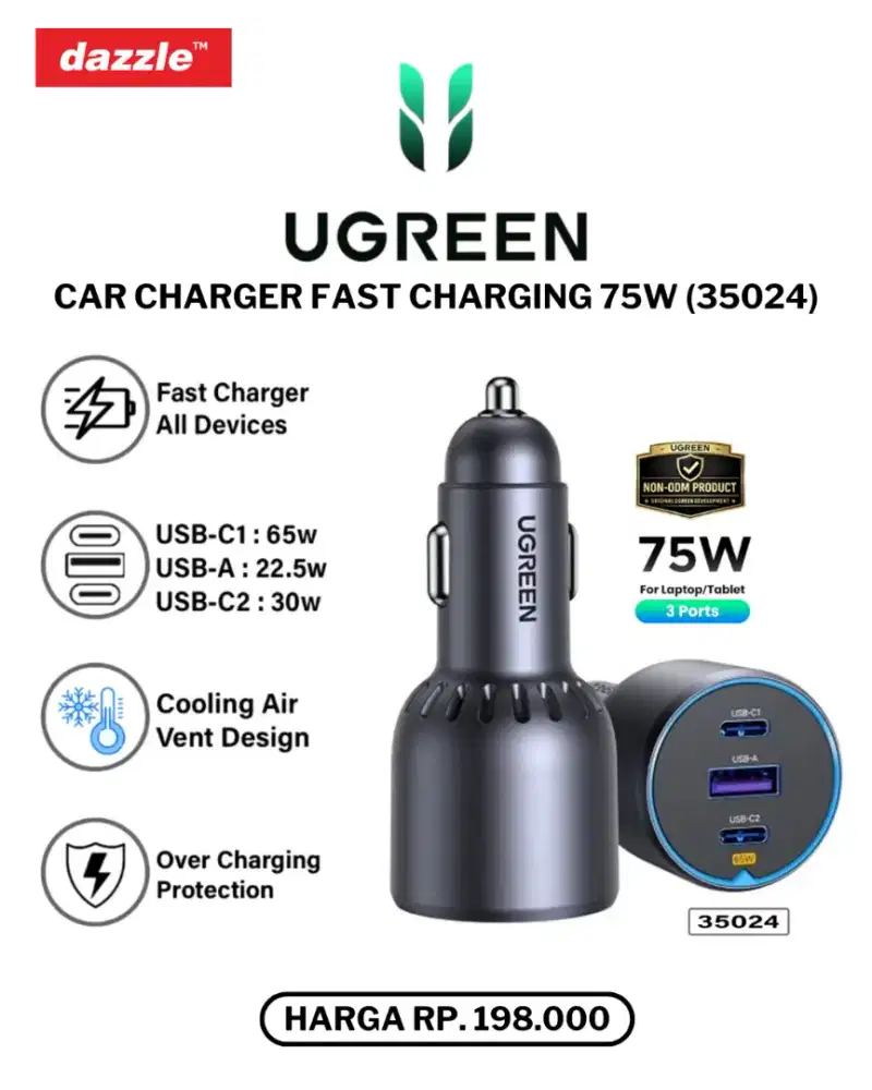 UGREEN CAR CHARGER FAST CHARGING 75W (35024)