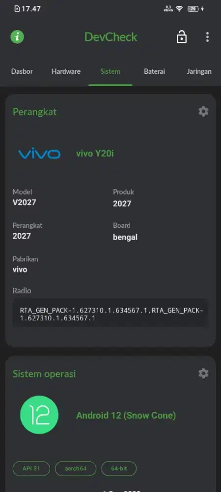 Vivo y20i ram 3+1 64GB NORMAL 100%