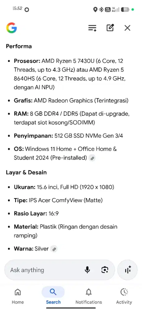 Acer aspire lite 15 ryzen 5 8/512