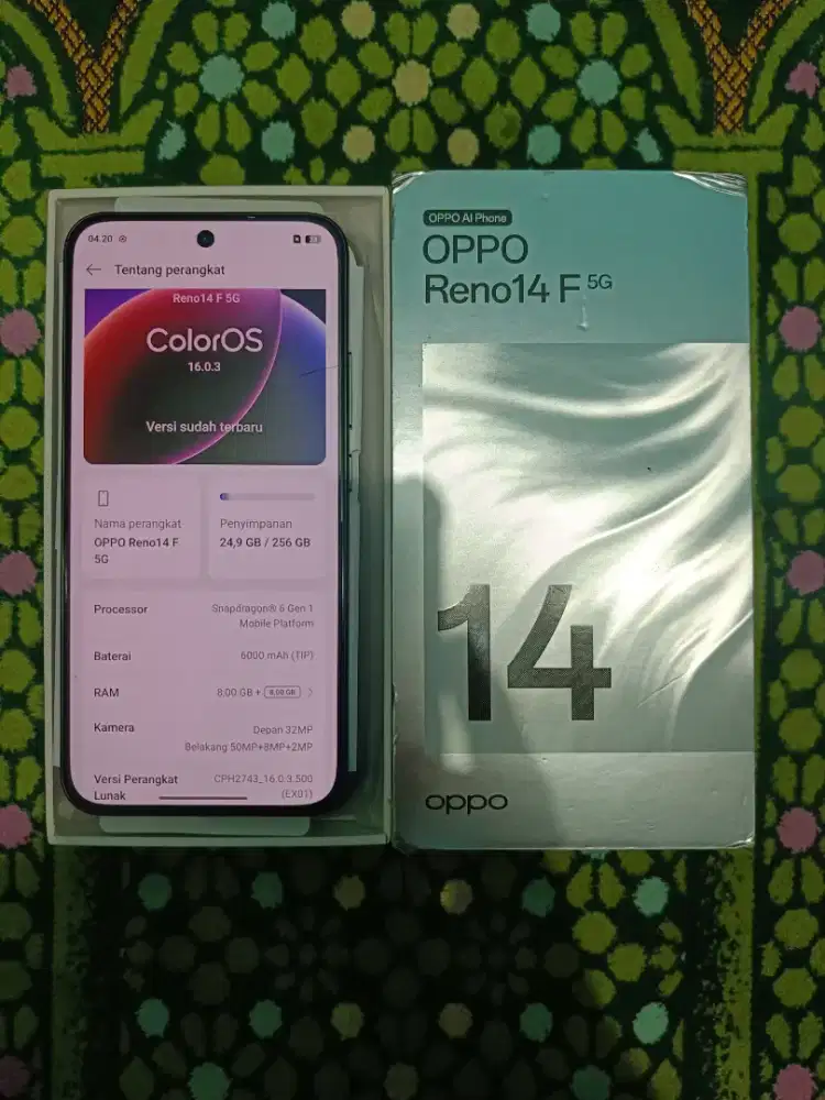 Oppo Reno 14F 5G 8+8/256GB Fullset ( Garansi Agustus 2026 )