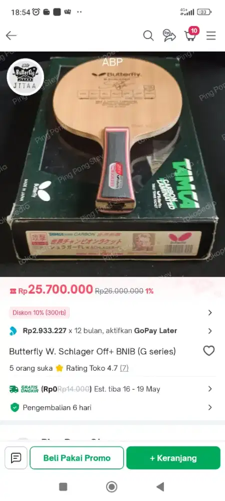 Kayu bet Butterfly w. Schlager TAMCA 5000 carbon Aminated Blade