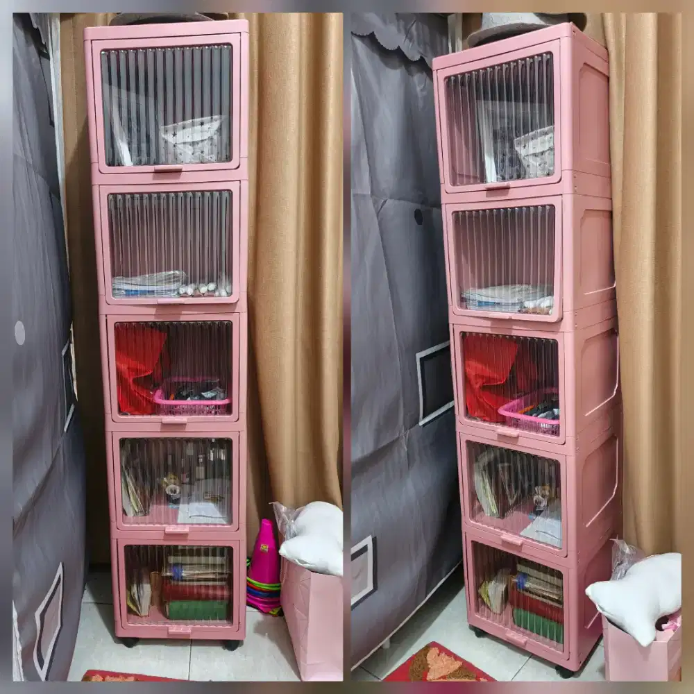 [Cibubur] Rak Plastik Susun Serbaguna Warna Pink 5 Tingkat
