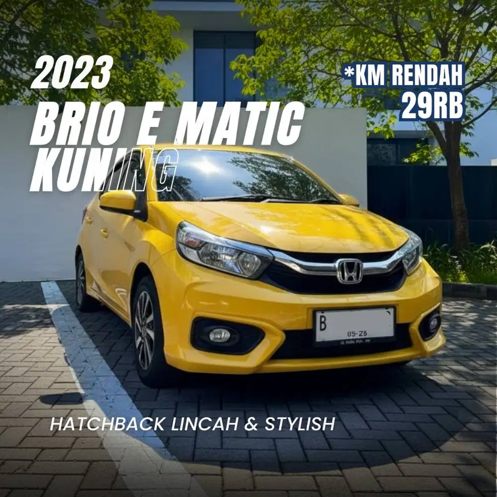 Honda Brio E Satya 2023 Matic AT Kuning KM Rendah Tangan Pertama