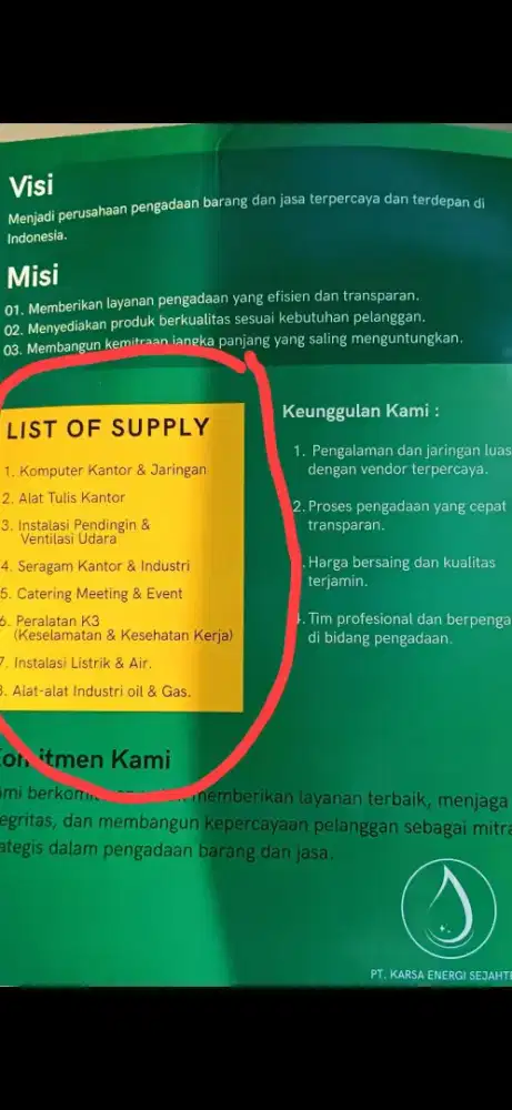 PT KARSA ENERGI SEJAHTERA BERGERAK DIBIDANG BARANG DAN JASA KLIK AJA