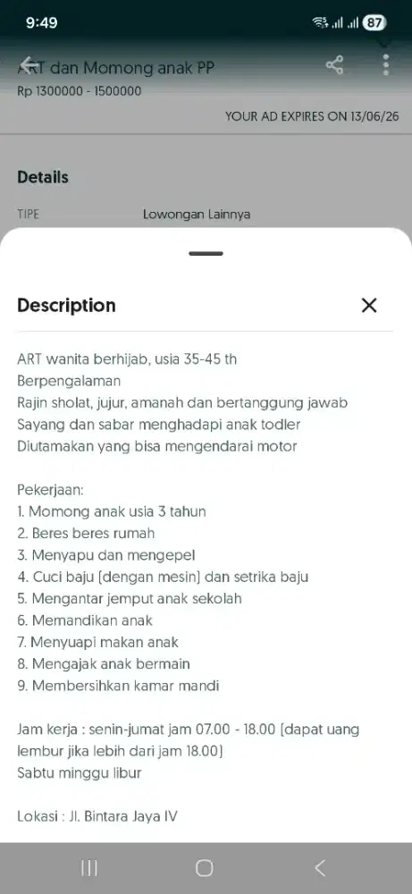 ART PP beres beres rumah dan momong anak