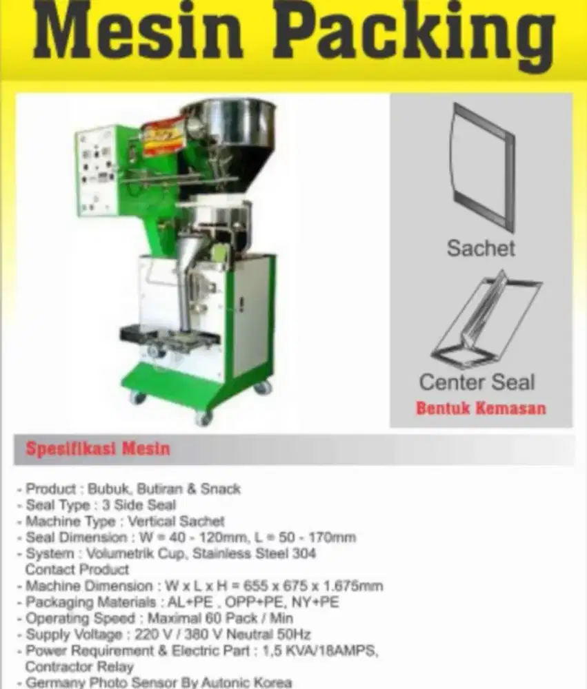 Mesin packing/packaging/pengemas/pembungkus/kemas/bungkus/sachet snack
