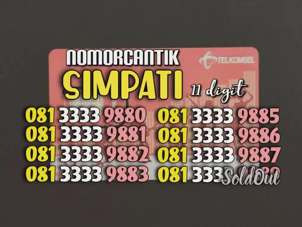 (bisa COD) Nomor CANTIK kartu TELKOMSEL simPATI 11 digit Kuarted 3333