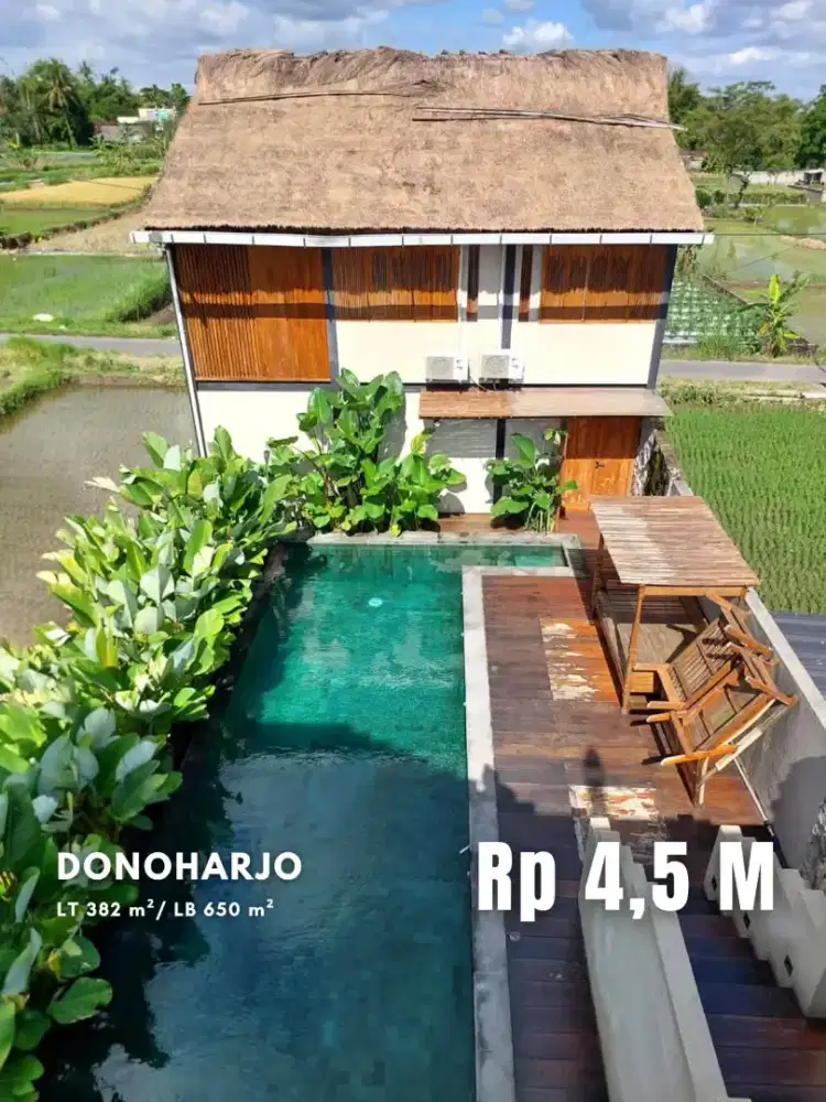 Dijual Villa Estetik View Persawahan Cantik dekat Jalan Palagan