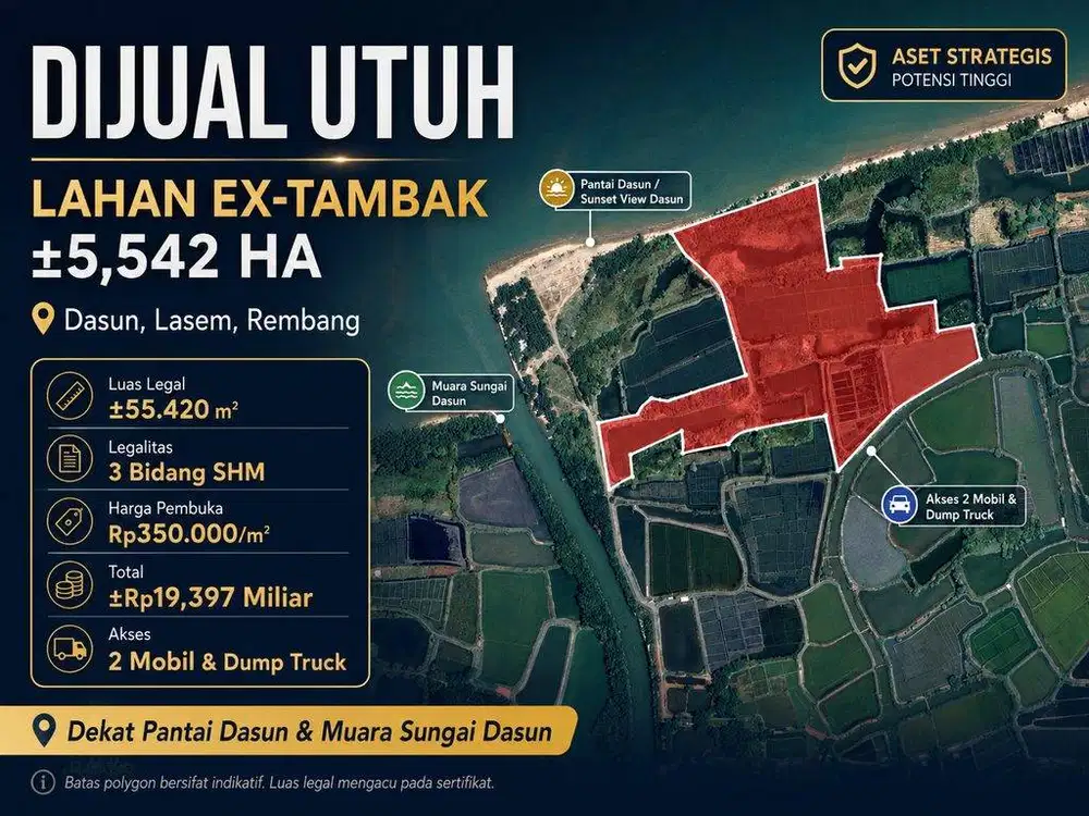 Lahan Pesisir ±55.420 m² Dekat Pantai Dasun Lasem — SHM (NEGO)
