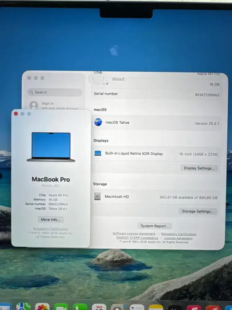 Macbook M1 Pro 16 Inch Ram 16 Ssd 1 Tb  lengkap full set Space Grey