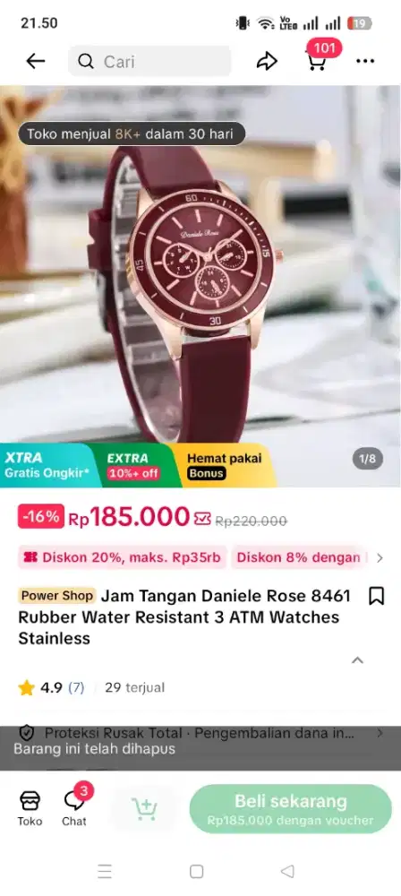 Jam cewek warna maroon merk daniele rose