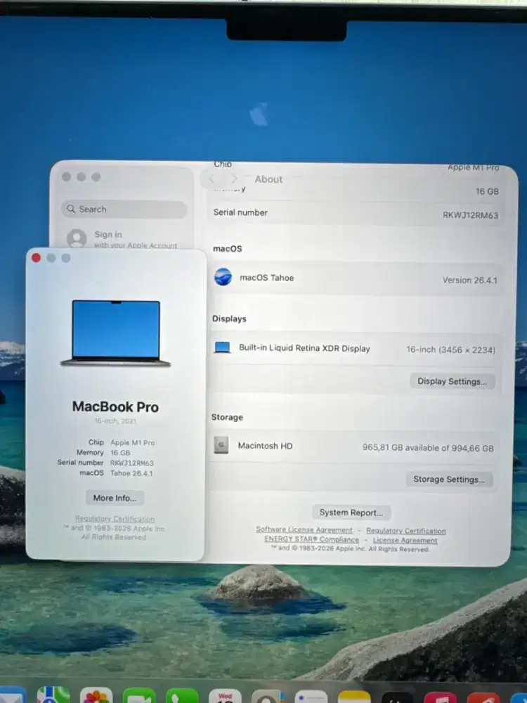 Macbook M1 Pro 16 Inch Ram 16 Ssd 1 tb lengkap full set Space Grey
