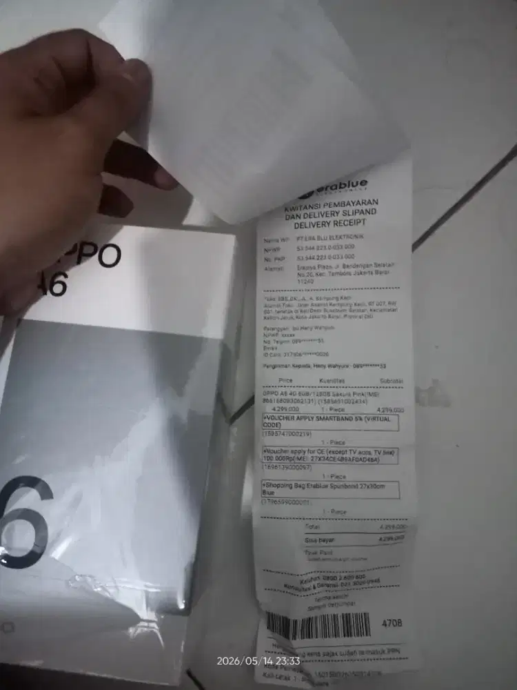 Oppo A6 4G 6/128 pink jual cepet like new