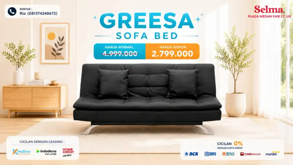 GREESA SOFABED KULIT - HITAM