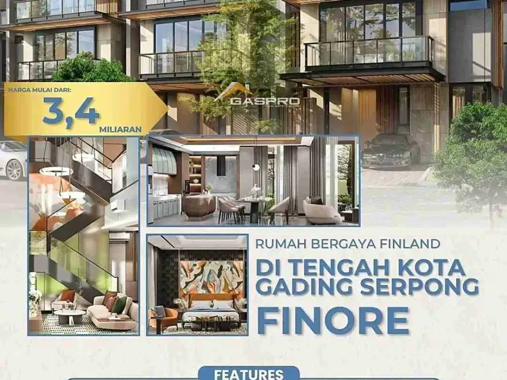 Rumah Mewah 3 Lantai New Cluster Finore By Summarecon serpong - BSD CITY Free PPN Harga Start 3,4 M-An!