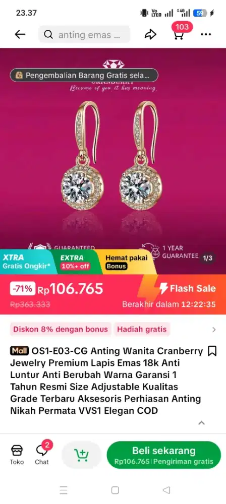 Anting wanita cranberry mall