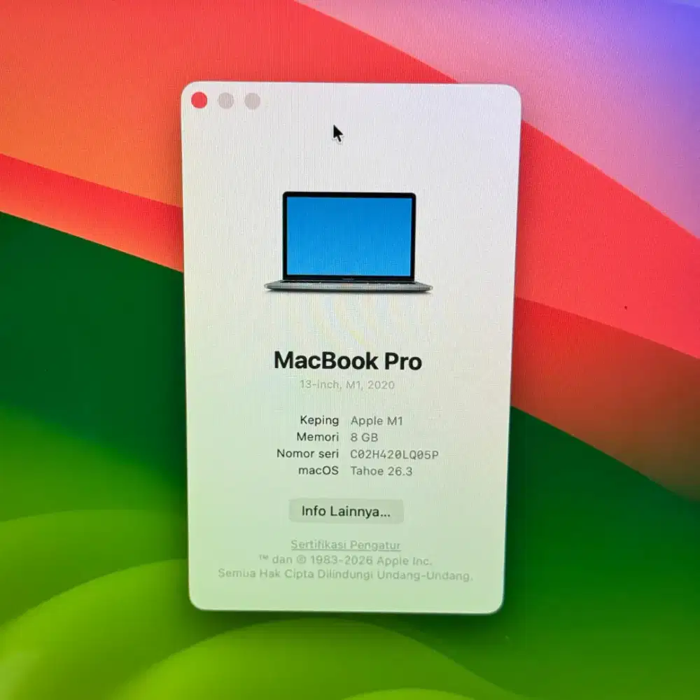 Macbook Pro M1 13 Inch Ram 8 Ssd 1 Tb lengkap full set Space Grey