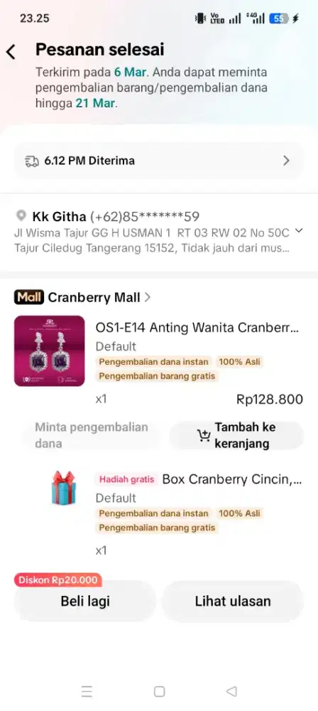 Anting wanita warna ungudari cranberry mall