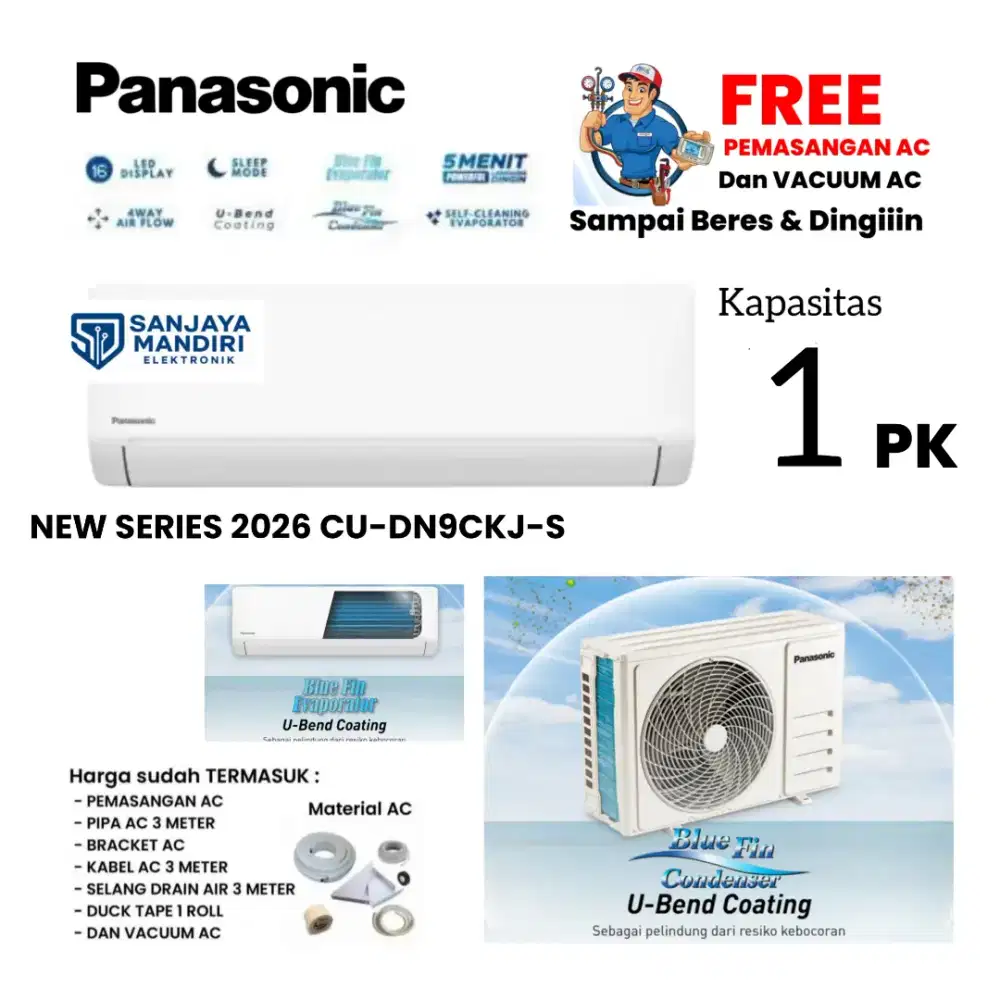 NEW 2026! PANASONIC AC 1 PK BlueFin Turbo Mode CU-DN9CKJ-S Smart Clean