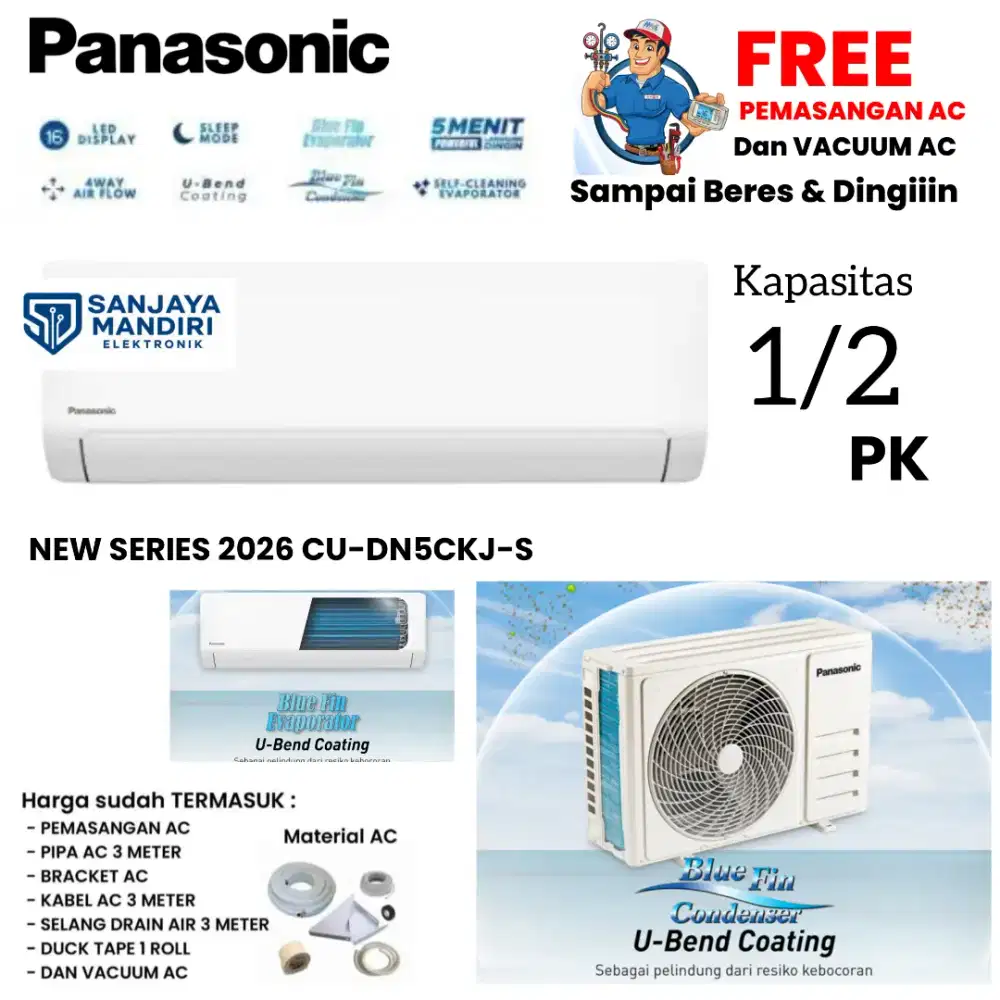 NEW 2026! PANASONIC AC 1/2 PK BlueFin TurboMode CU-DN5CKJ-S SmartClean