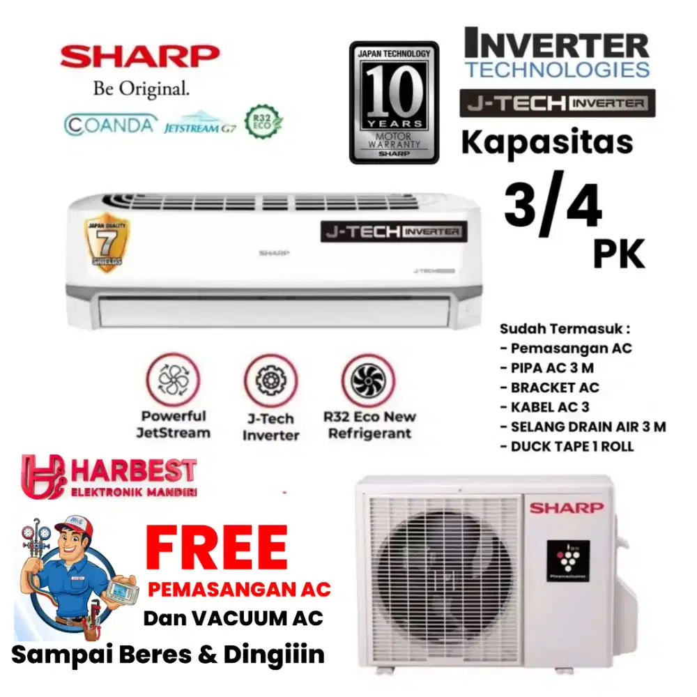 SHARP AC Split J-TECH INVERTER 3/4 PK AH-X8BEY Ion PlasmaCluster R32