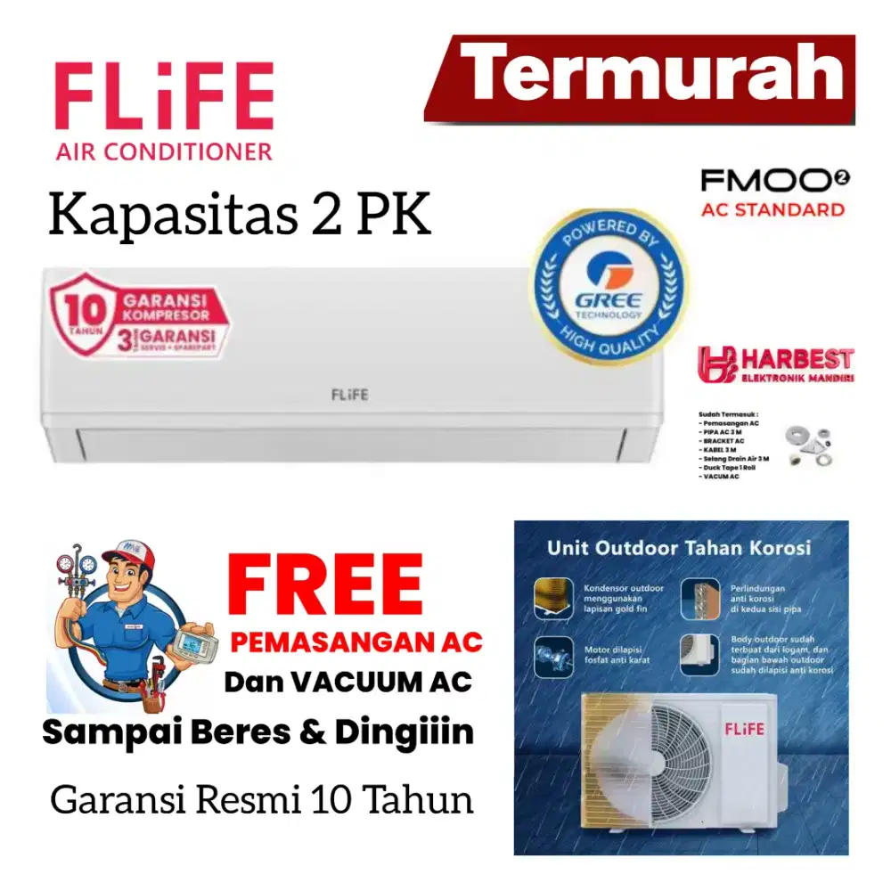 AC Flife By GREE 2 PK Gold Fin Anti Karat Turbo Cooling Smart Cleaner