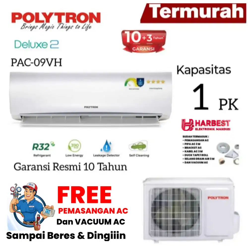 POLYTRON AC Split 1 PK Faster Cooling LOWVOLTAGE R32 Gold Fin PAC-09VH