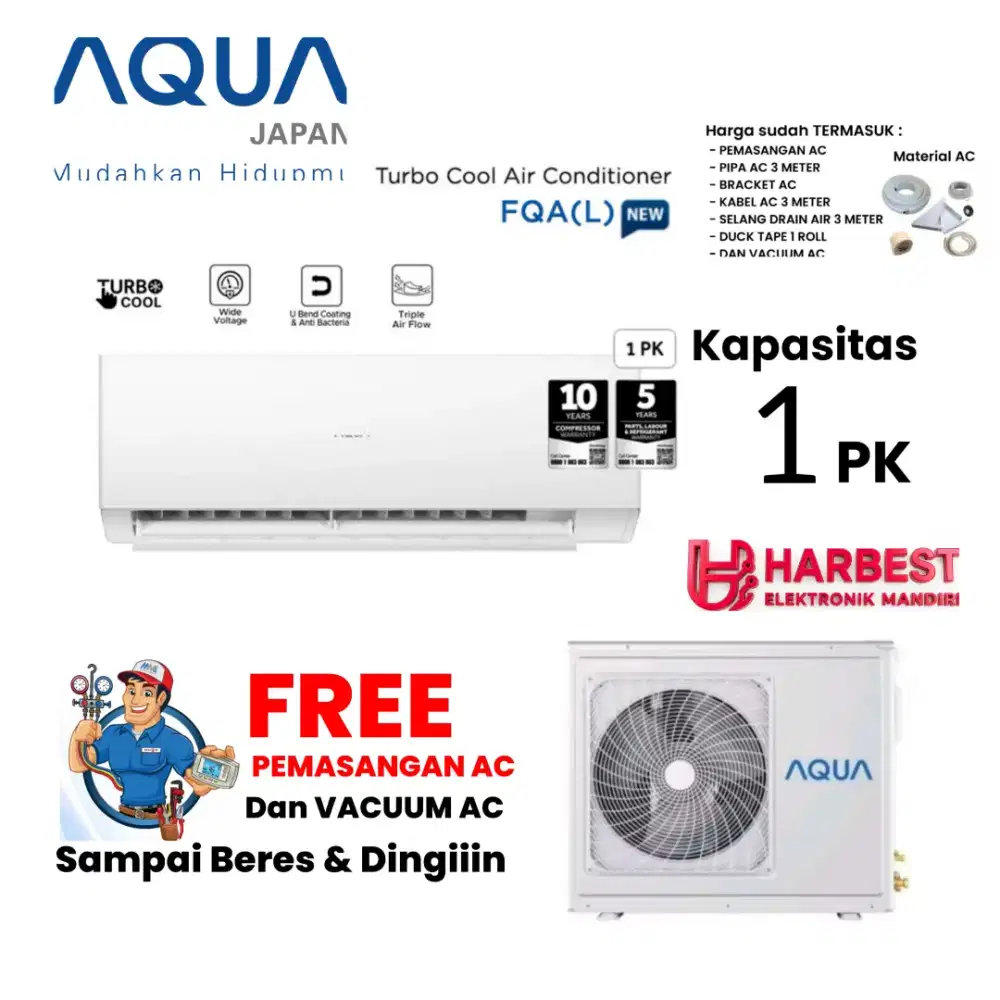 AQUA Japan AC Split 1 PK SuperCool R32 Low KR- AQA09FQLD Garansi Resmi