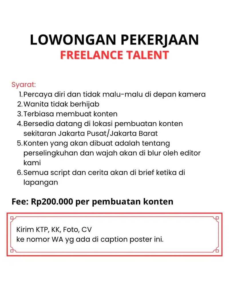 Lowongan Freelance Talent