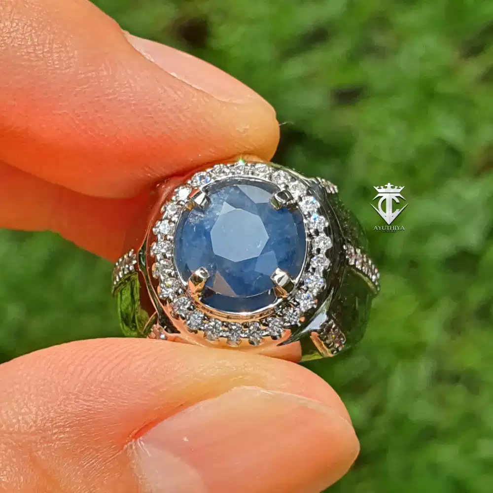 Batu Permata Natural Round Blue Sapphire Madagascar 3.44 Ct MRI Memo
