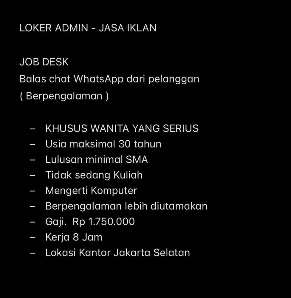 Lowongan kerja Admin