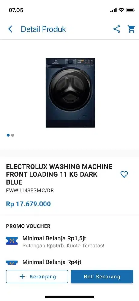 ELECTROLUX WASHING MACHINE FRONT LOADING 11 KG DARK BLUE