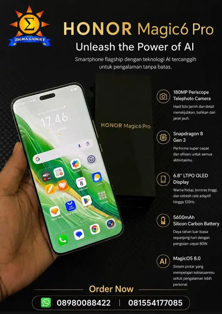 Honor Magic 6Pro 5G (12/512) Mulus Fullset Original Full Bc