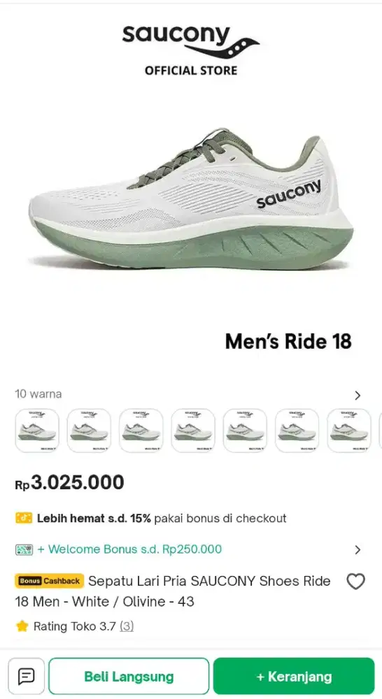 Sneakers Saucony Pria Shoes Ride 18 Men - White / Olivine 43