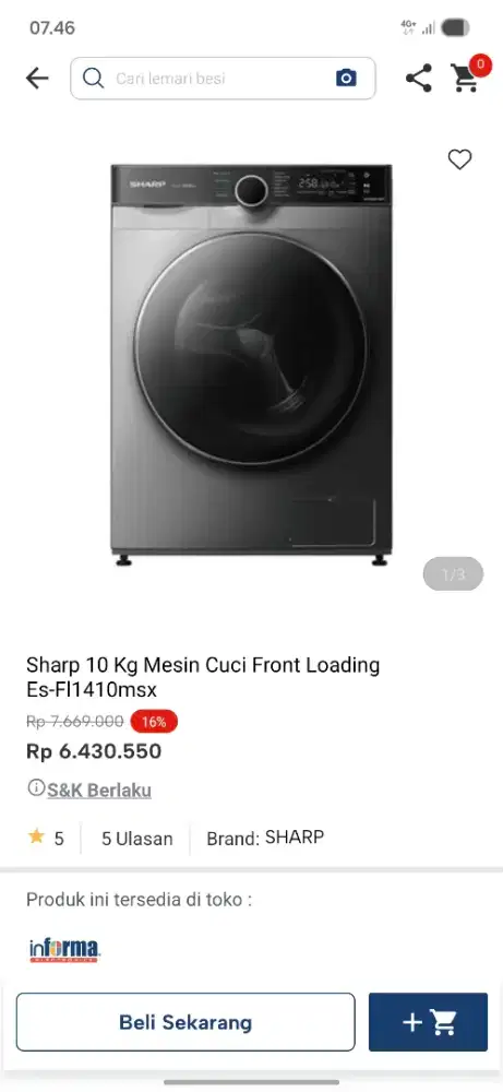 Ready stok mesin cuci sharp kapasitas 10kg