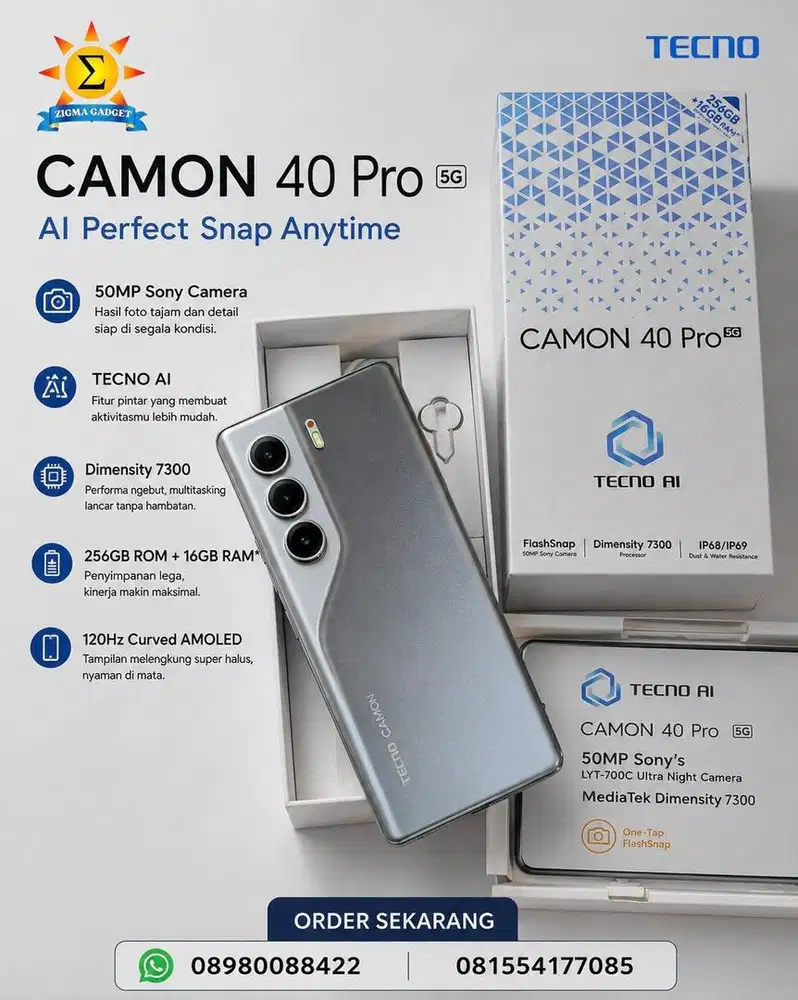 Camon 40 Pro 5G 8/256 Mulus Fullset Ori