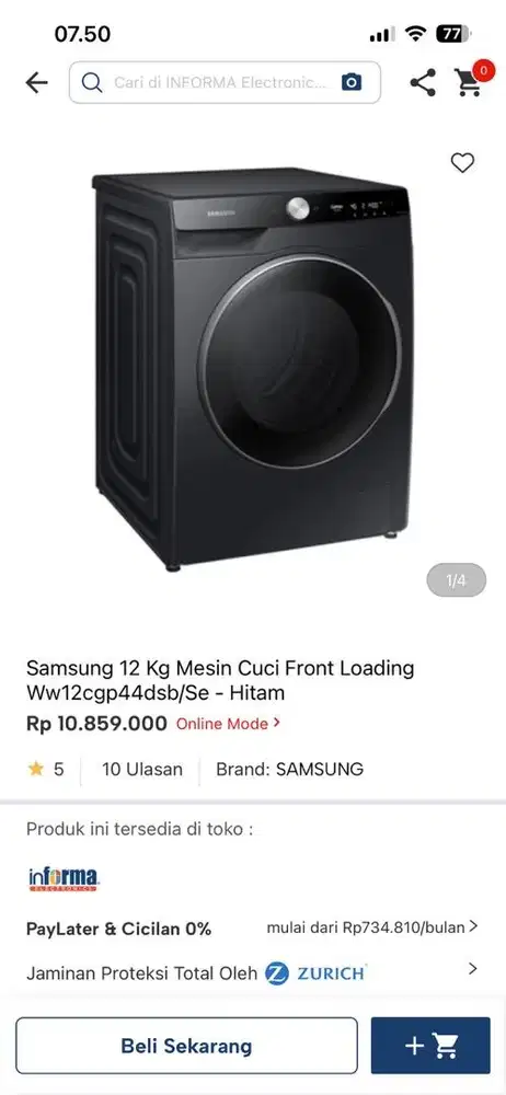 mesin cuci front loading samsung 12kg