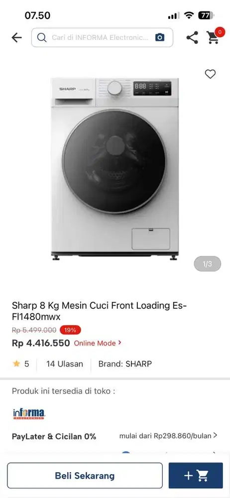 mesin cuci sharp 8kg front loading