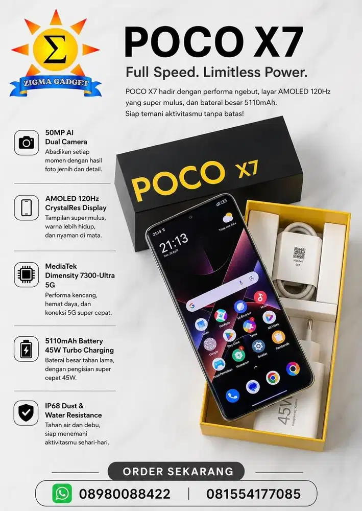Poco X7 5G 8/256 Mulus Pemakaian Fullset Ori