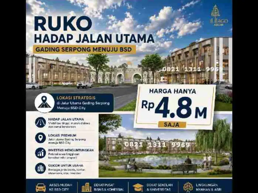 Ruko Hadap Jalan Boulevard Gading Serpong tanpa Pembatas Parkir Il lago Square Gading Serpong