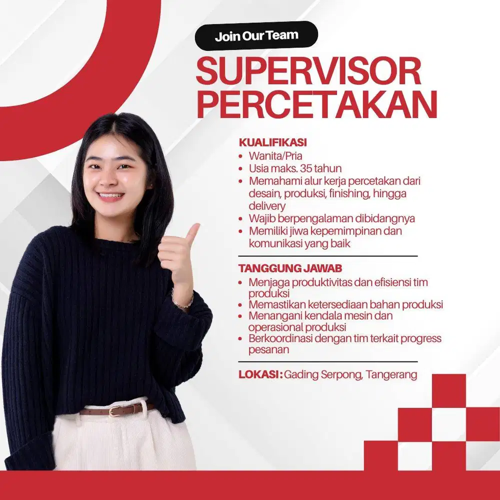 SUPERVISOR DIGITAL PRINTING/PERCETAKAN