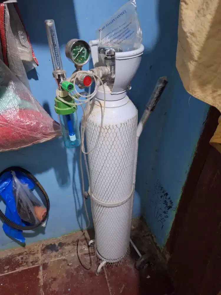 jual tabung gas oksigen 2m3 13liter lengkap dengan troli dan regulator