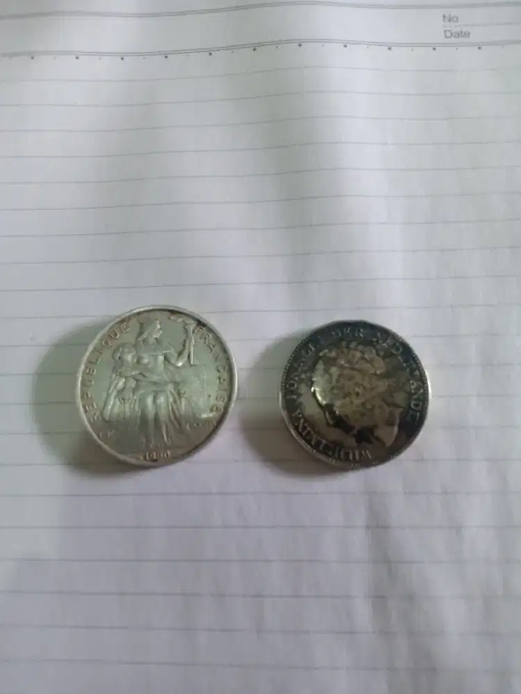 Dijual cepat saja 1 G nederlands dan 5 Franc koin kuno